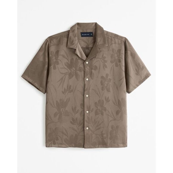 Abercrombie & Fitch Mens Satin Brown Floral Short Sleeve Button Down Shirt Size - Picture 1 of 8
